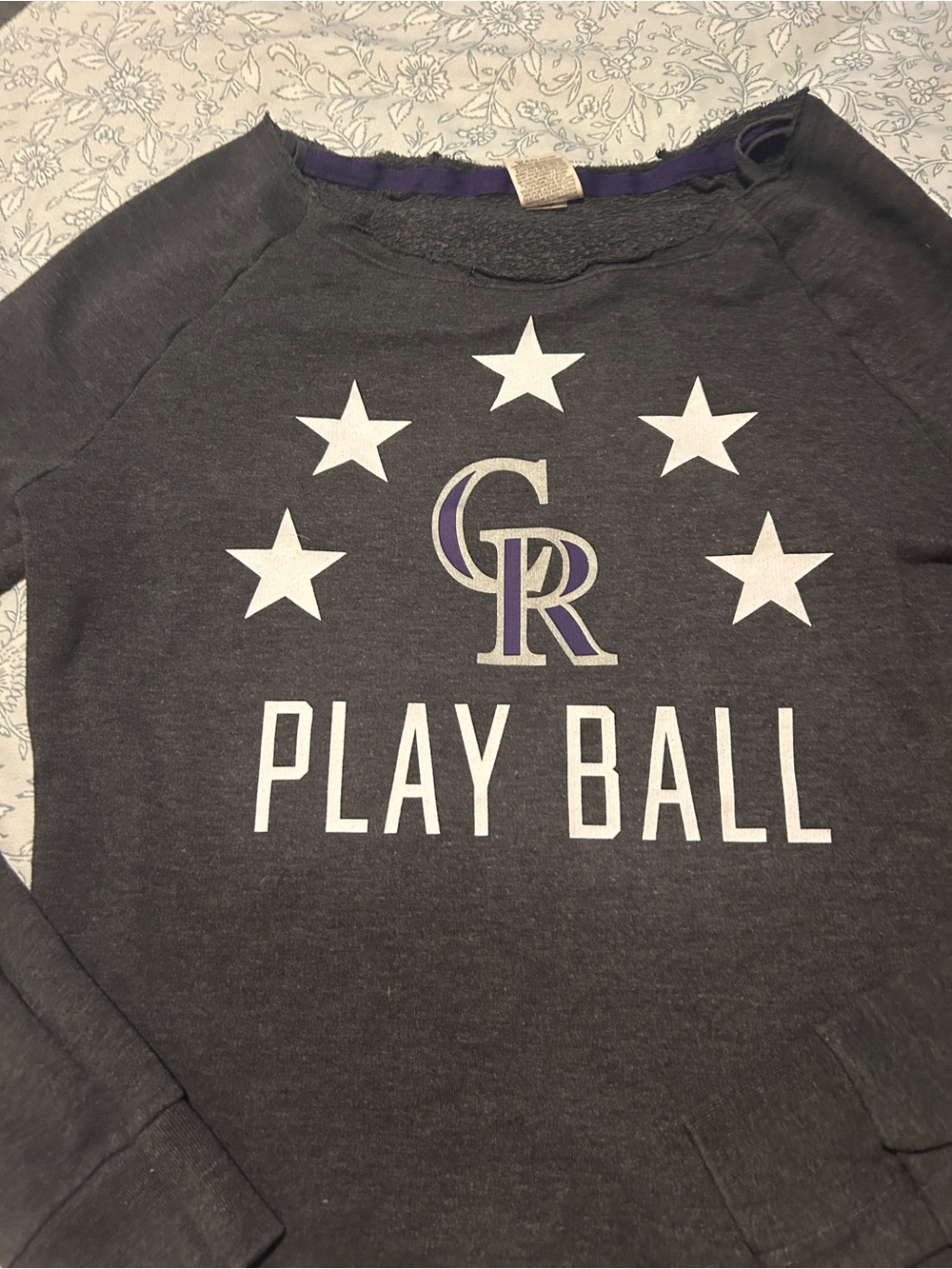 Colorado Rockies 'Play Ball' Sweatshirt - Dark Gray with White & Purple